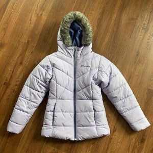 Girls Columbia Jacket Size M (10-12) Purple Puffer Fur Lined Hood VGUC