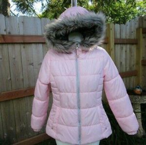 market10 ציוד London Fog Girls L 14-16 Winter Pink Puffer Jacket Hooded Polyester