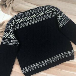 Pure Wool Fair Isle Pattern Chunky Folk Vintage Jumper Blue Sweater Size 6/8