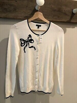 market10 fashion NWT Talbots Women&#039;s Ivory Black Pearl Button-Down Bow Cardigan Sweater sz XS