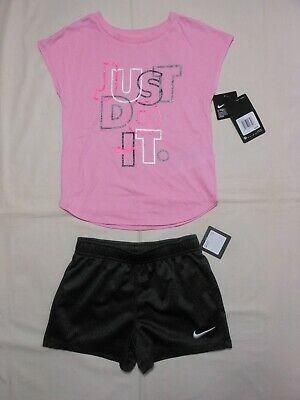 NWT Nike Little Girls 2pc light pink shirt and black short set, Size 6 & 6X