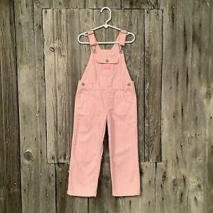 OshKosh Vestbak Pink Bib Jeans RAILROAD STRIPES Overalls Girls Size 5